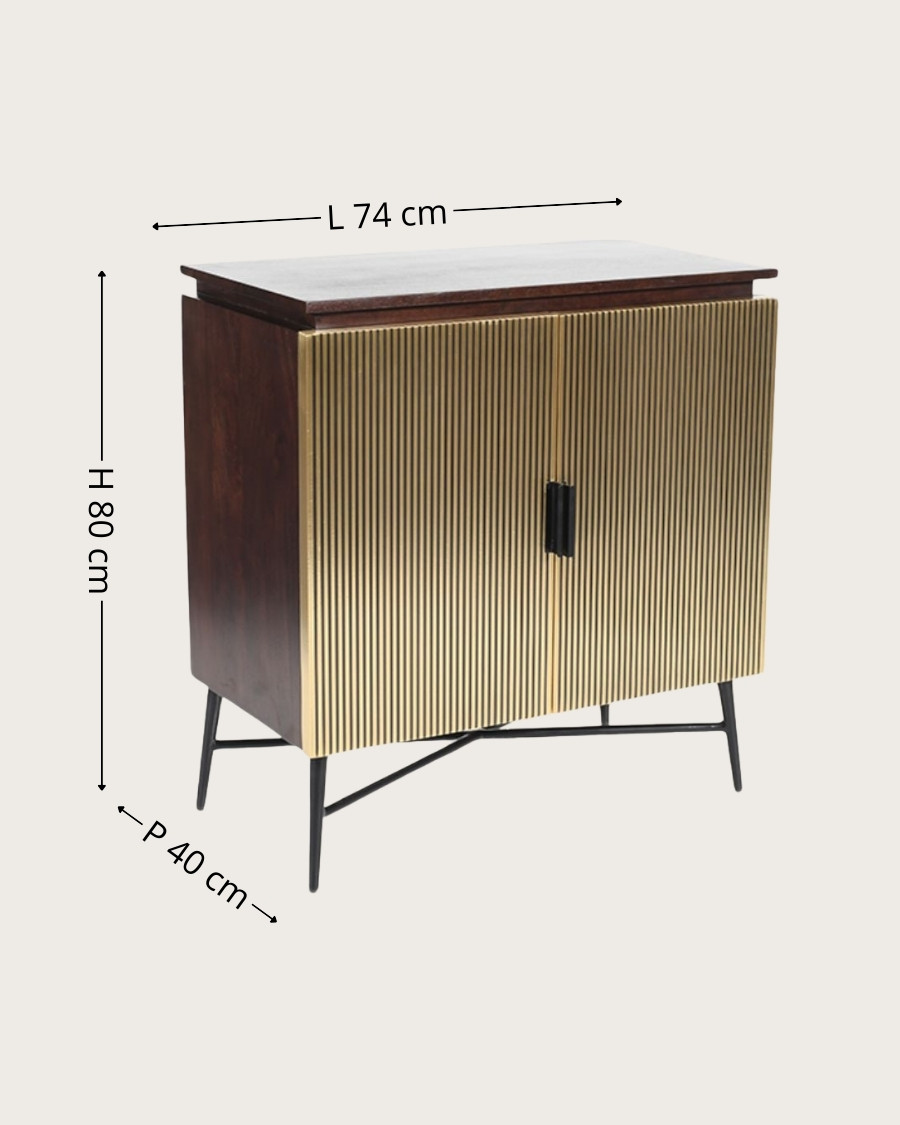 Moon – Kleines Sideboard mit 2 Türen und Oberfläche aus gealtertem Messing, 74 cm