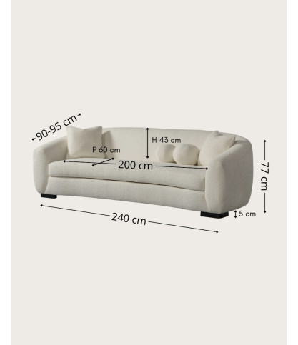 Curve - Canapé arrondi 3 places en tissu bouclé blanc