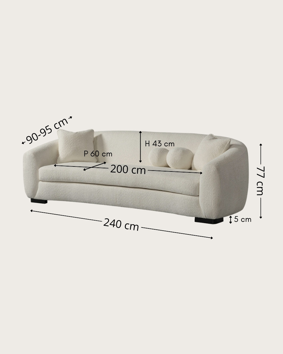 Curve - 3-seater rounded sofa in cream bouclé fabric