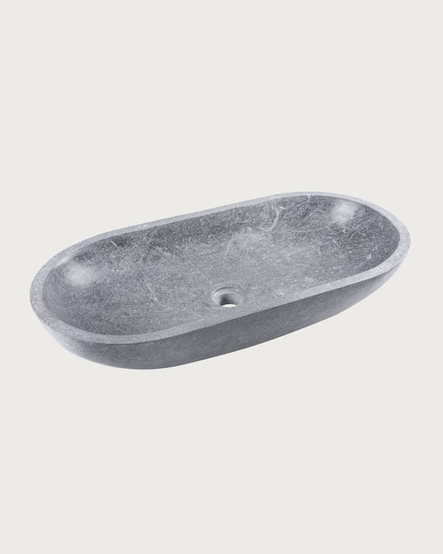 Galet - Lavabo ovale da appoggio in marmo grigio