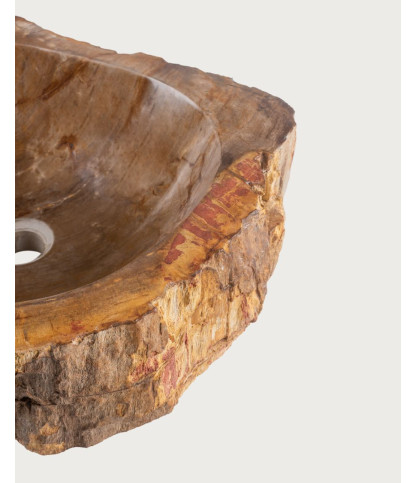 Fossi – Aufsatzwaschbecken aus fossilisiertem Holz und Naturstein
