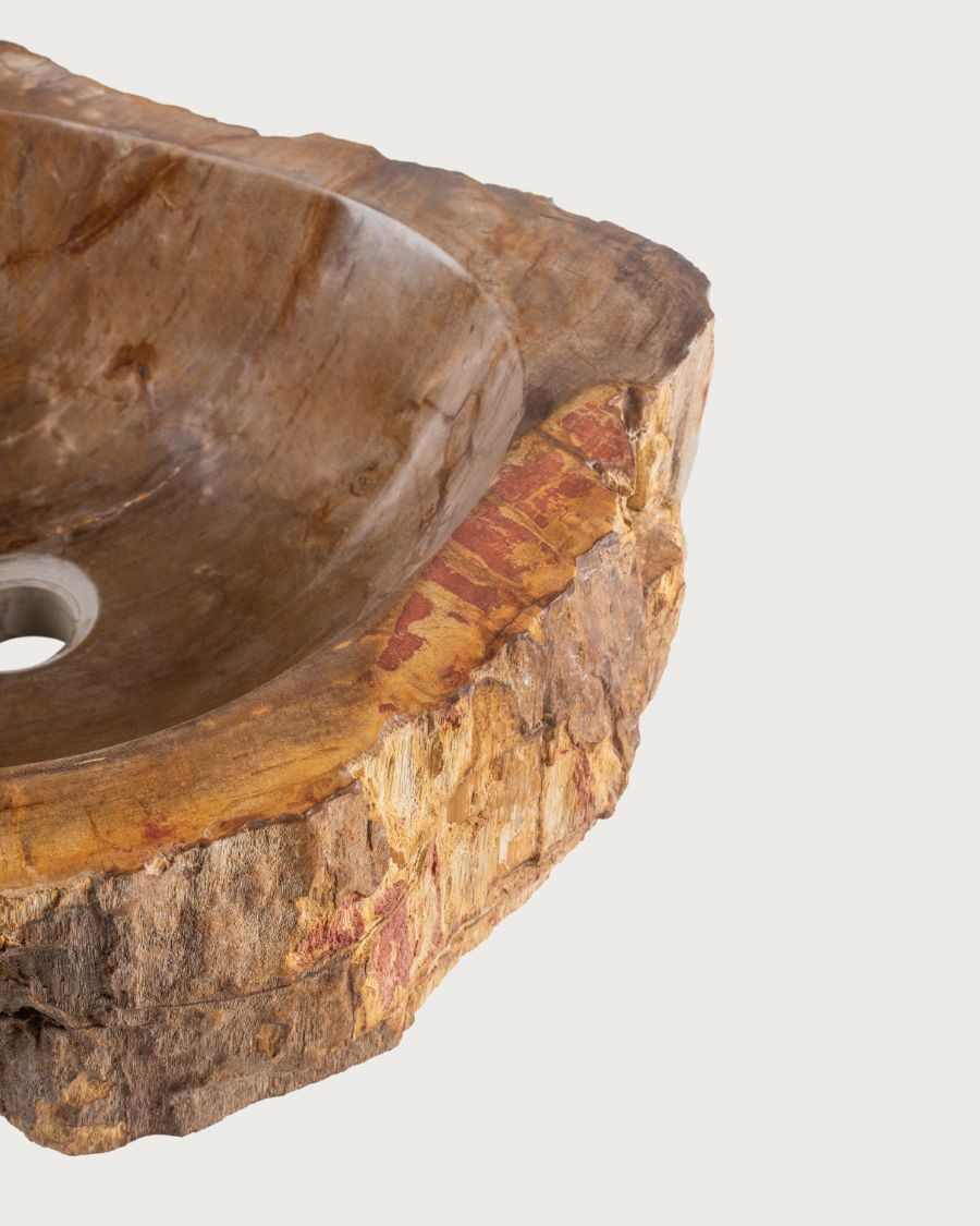Fossi - Vasque à poser en bois fossilisé et pierre naturelle
