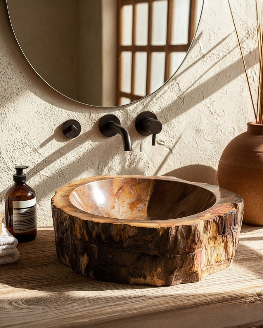 Fossi - Lavabo sobre encimera en madera fosilizada