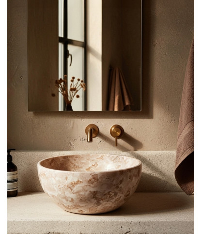 Auro - Round Countertop Basin in Natural Marble