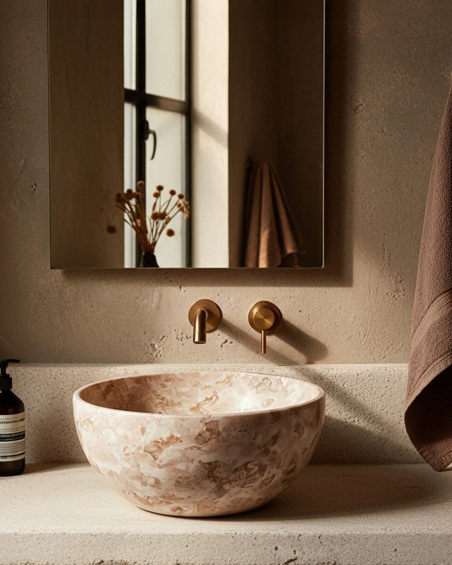 Auro - Round Countertop Basin in Natural Marble