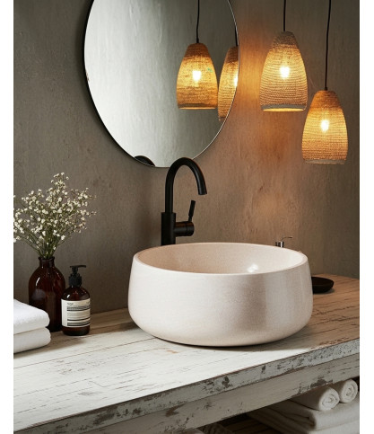 Sable - Round Countertop Basin in Beige Marble