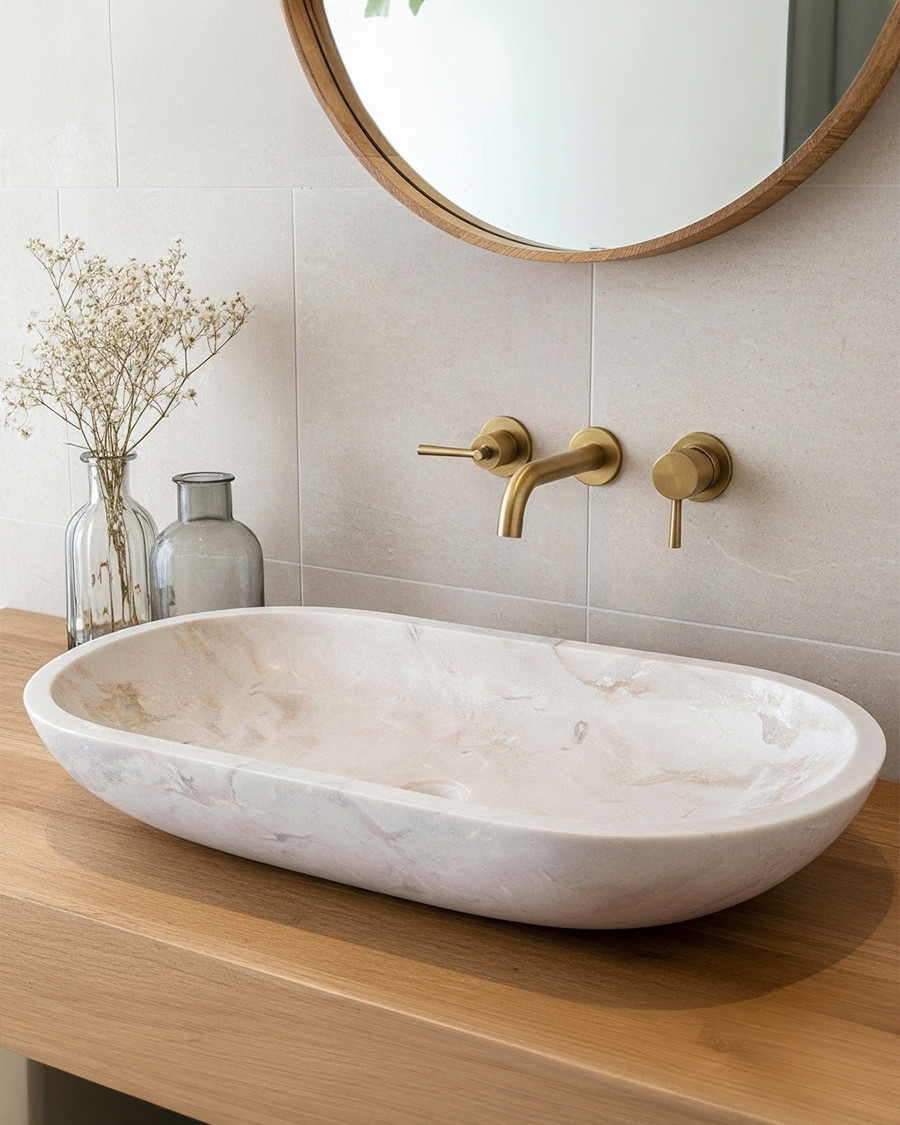 Nacre - Oval Countertop Basin in Marble