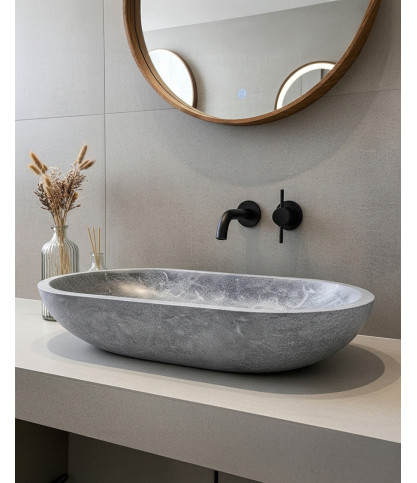 Galet - Lavabo ovale da appoggio in marmo grigio