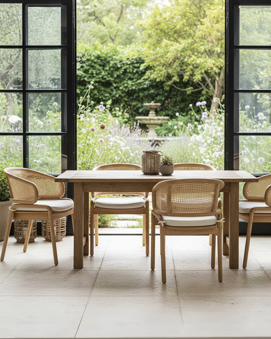 Moon - Solid teak and rattan cane chair