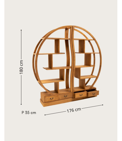 Yin Yang - Librería de madera maciza de teca