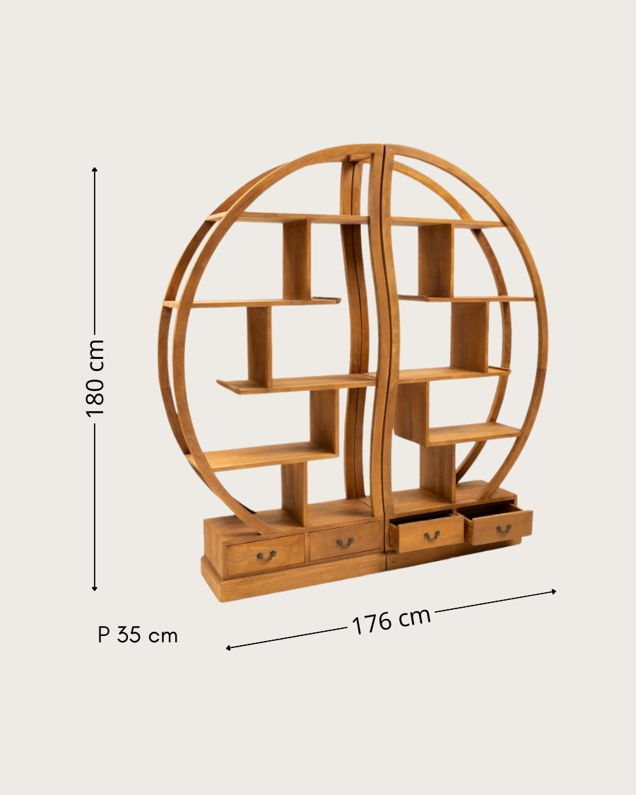 Yin Yang - Bibliothèque en bois massif de teck