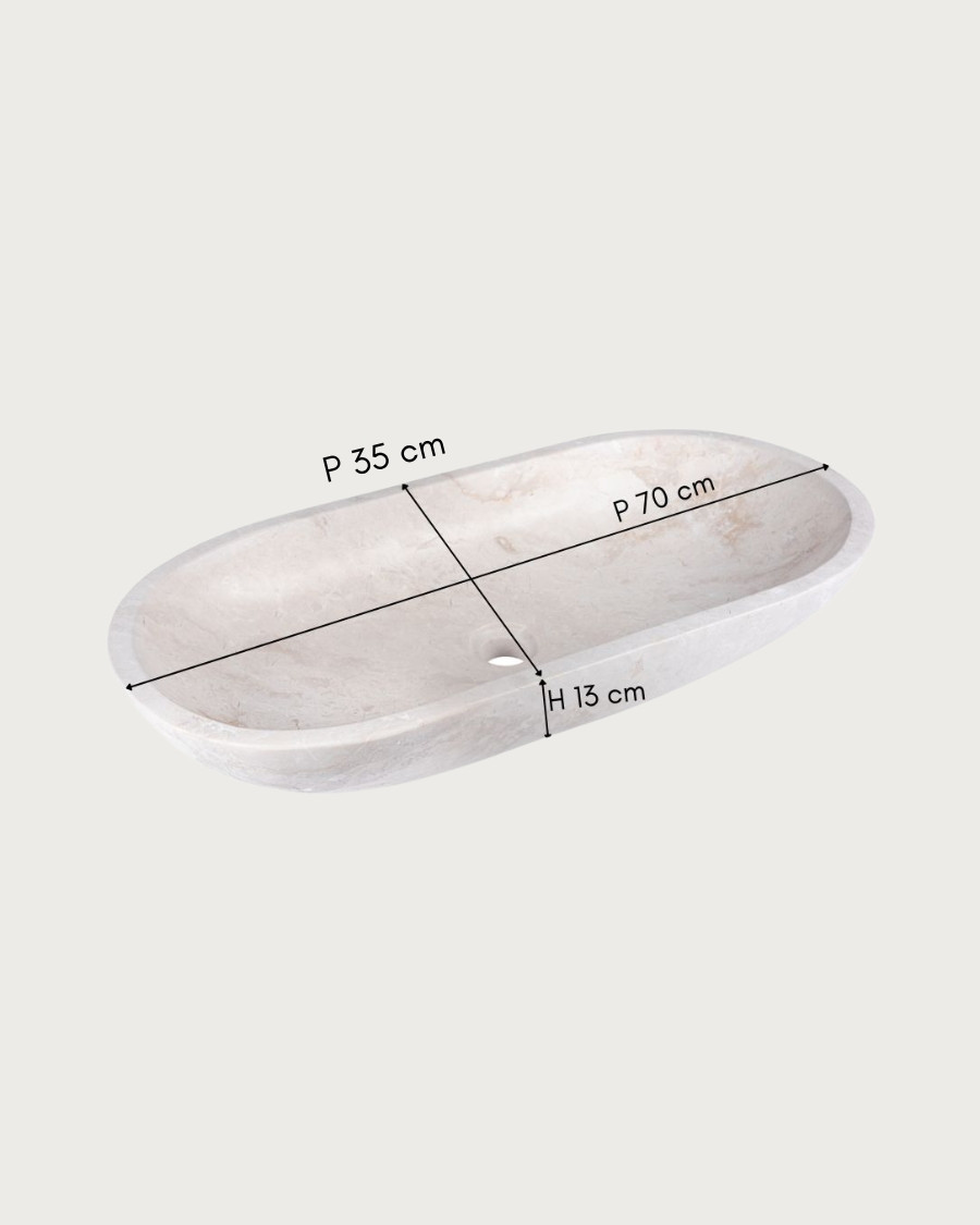 Nacre - Oval countertop washbasin in cream-colored marble