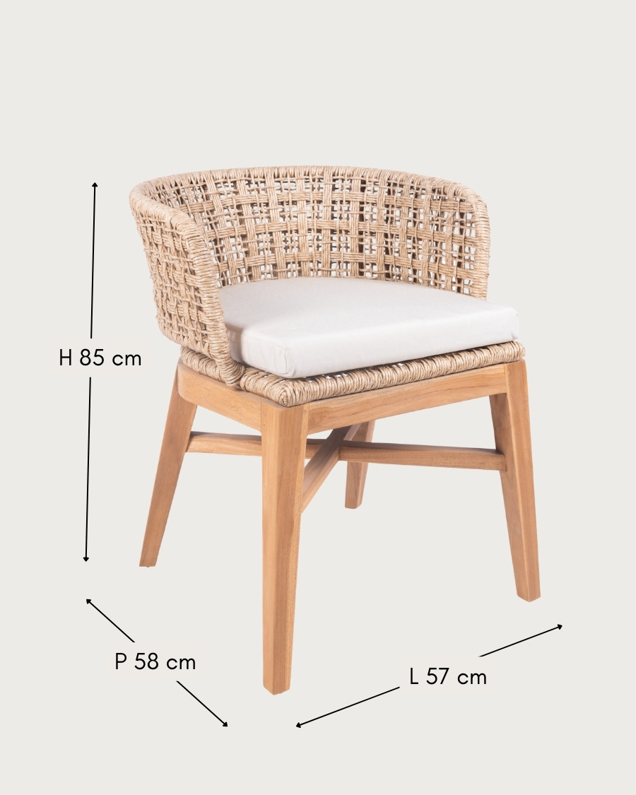 Maora - Set di 2 sedie da giardino in teak e corda intrecciata Viro con cuscino