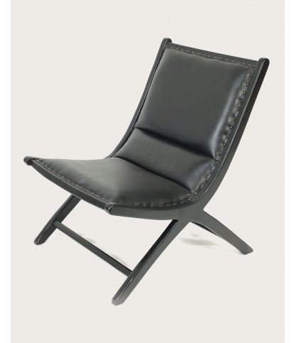 Safran - Sillón de teca y cuero negro