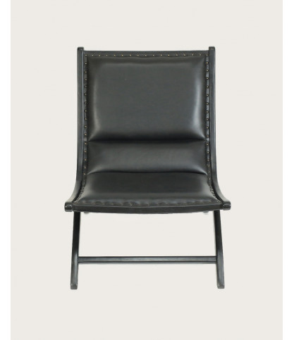 Safran - Loungesessel aus Teakholz und schwarzem Leder