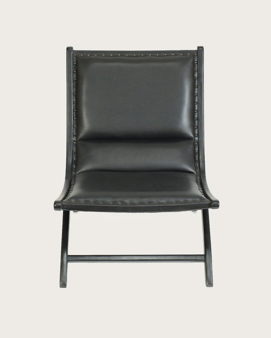 Safran - Loungesessel aus Teakholz und schwarzem Leder