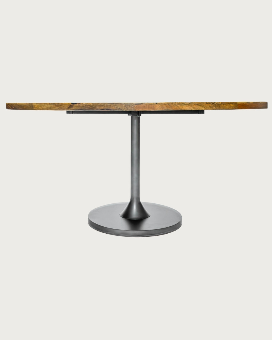 Leaf Black - Mesa ovalada para 8 personas de madera maciza, tablero de mango y pata tulipán negro mate