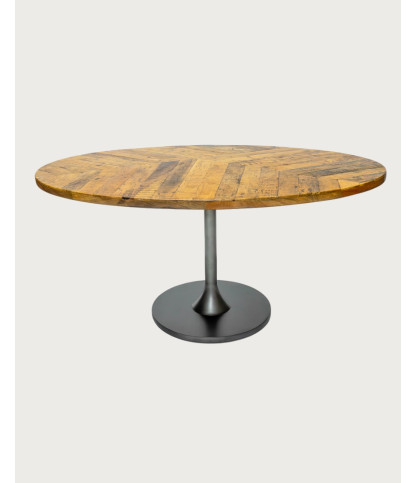 Leaf Black - Mesa ovalada para 8 personas de madera maciza, tablero de mango y pata tulipán negro mate