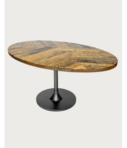 Sofia- Table ovale 8 personnes en bois massif , Plateau Manguier & Pied Tulipe Noir Mat