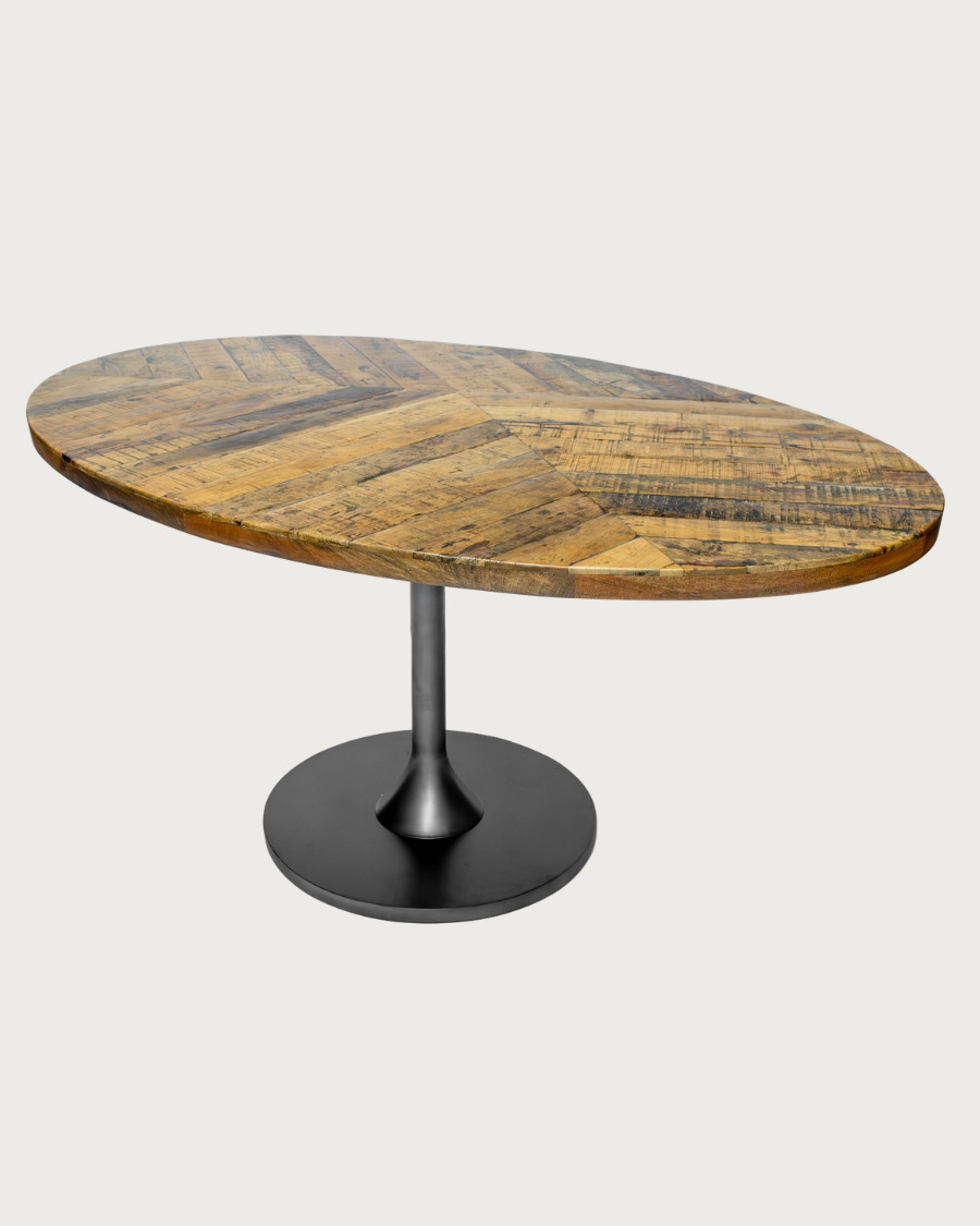 Leaf Black - Oval 8-Seater Solid Wood Table, Mango Wood Top & Matte Black Tulip Base