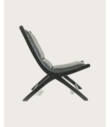 Safran - Loungesessel aus Teakholz und schwarzem Leder