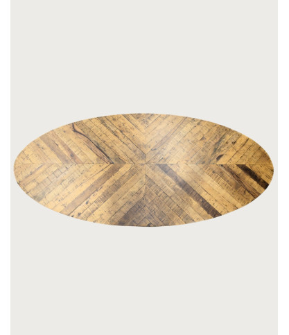 Apogée - Oval Dining Table, Herringbone Mango Wood Top & Metal Star Base