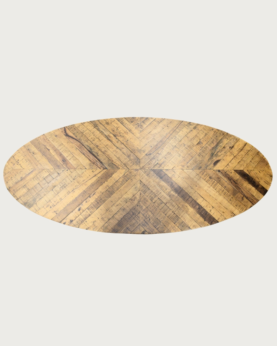 Apogée - Oval Dining Table, Herringbone Mango Wood Top & Metal Star Base