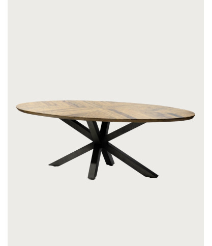 Apogée - Mesa de comedor ovalada, tablero de mango en espiga y base de estrella de metal
