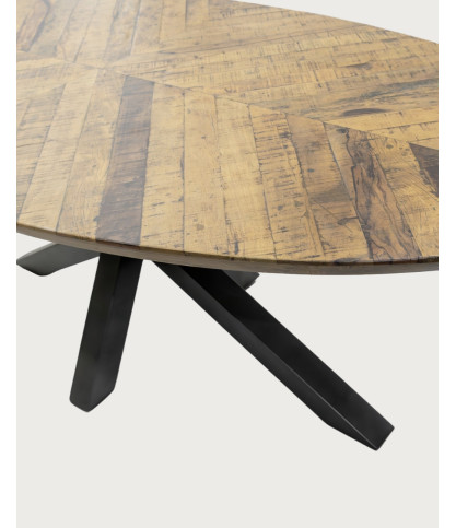 Apogée - Oval Dining Table, Herringbone Mango Wood Top & Metal Star Base