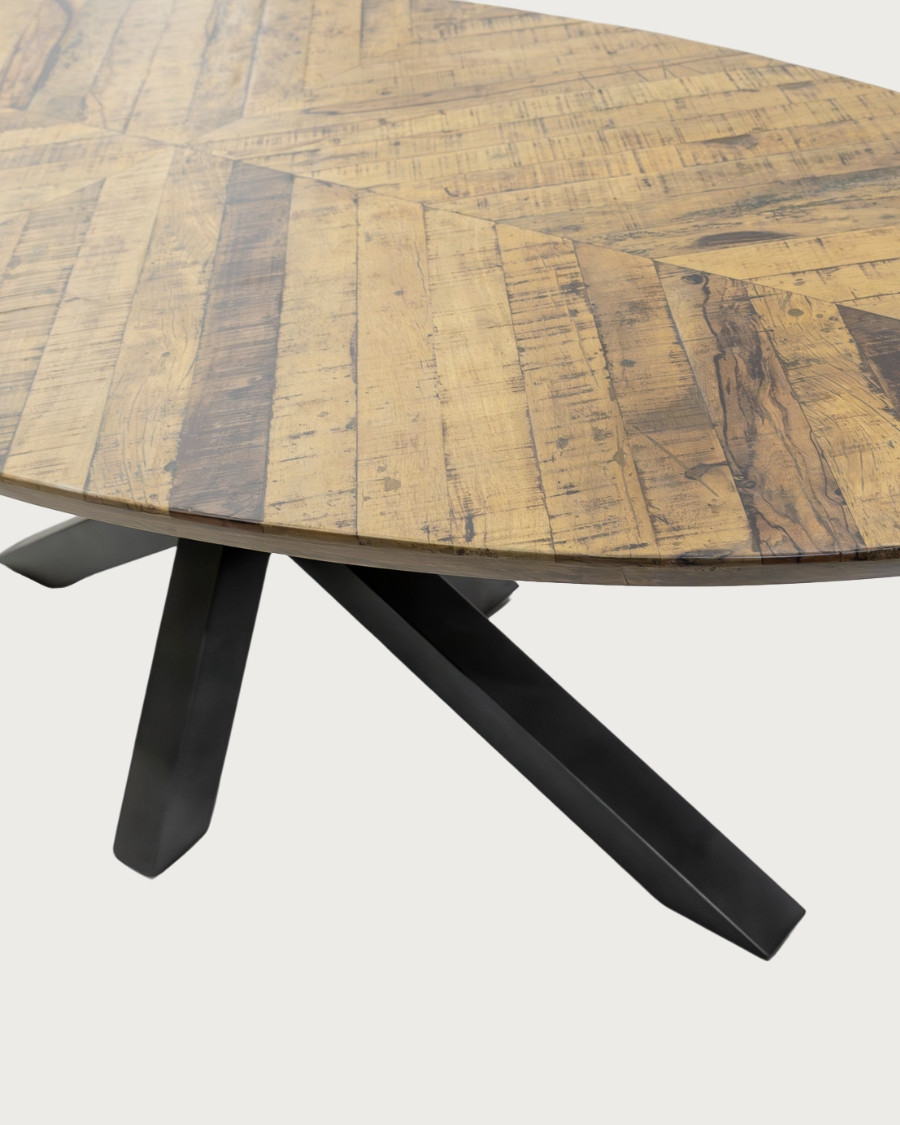 Apogée - Oval Dining Table, Herringbone Mango Wood Top & Metal Star Base