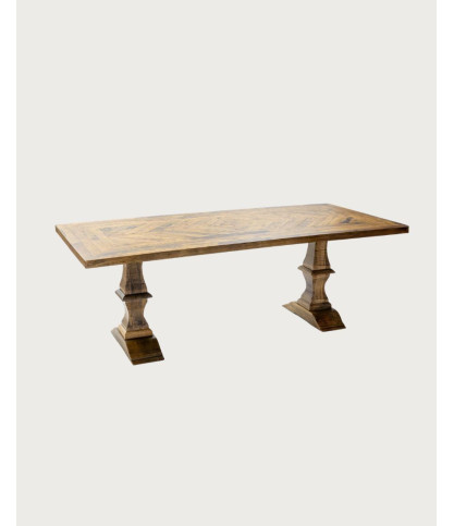 Maestro - Table salle à manger rectangulaire bois Manguier, Double Piédestal & Motif à Chevrons