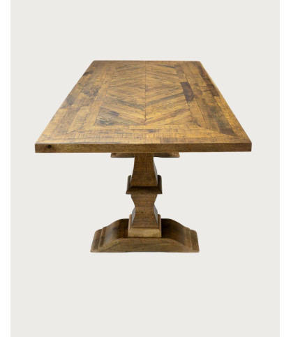 Maestro - Rectangular Eucalyptus Wood Dining Table, Double Pedestal & Herringbone Pattern