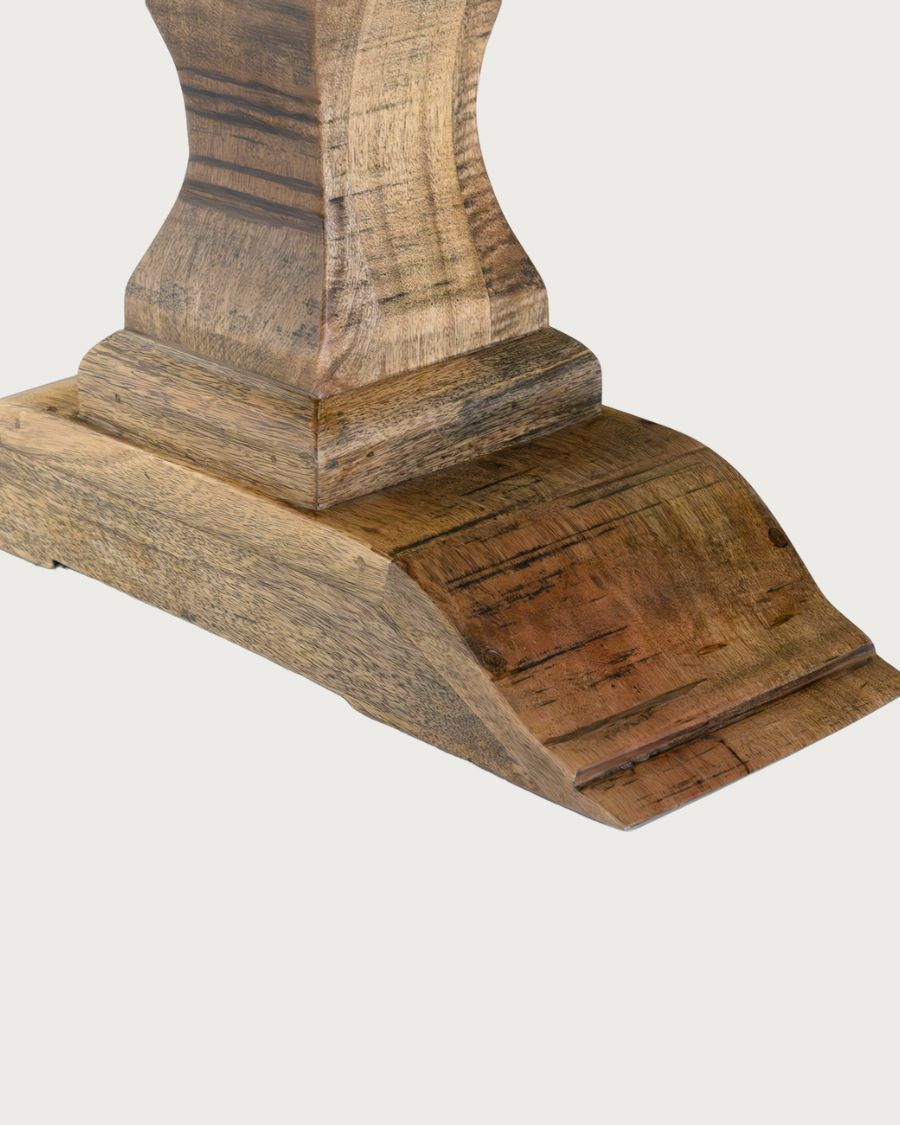 Maestro - Rectangular Eucalyptus Wood Dining Table, Double Pedestal & Herringbone Pattern