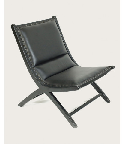 Safran - Loungesessel aus Teakholz und schwarzem Leder