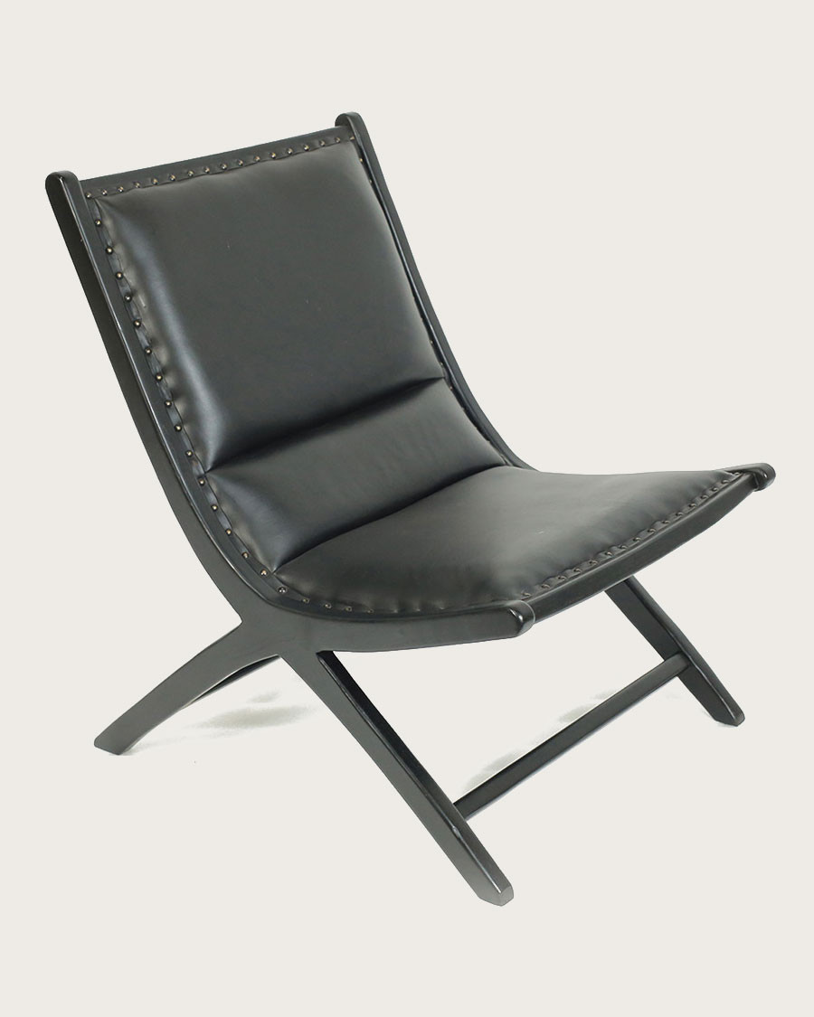 Safran - Loungesessel aus Teakholz und schwarzem Leder