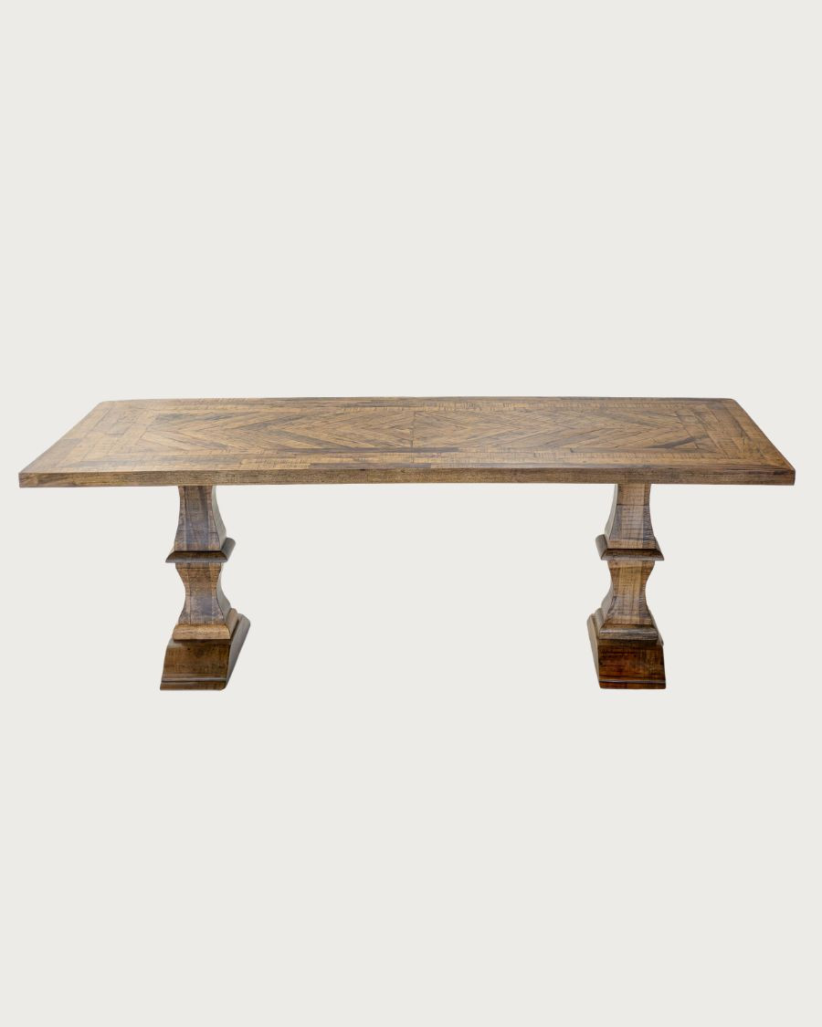 Maestro - Table salle à manger rectangulaire bois Manguier, Double Piédestal & Motif à Chevrons