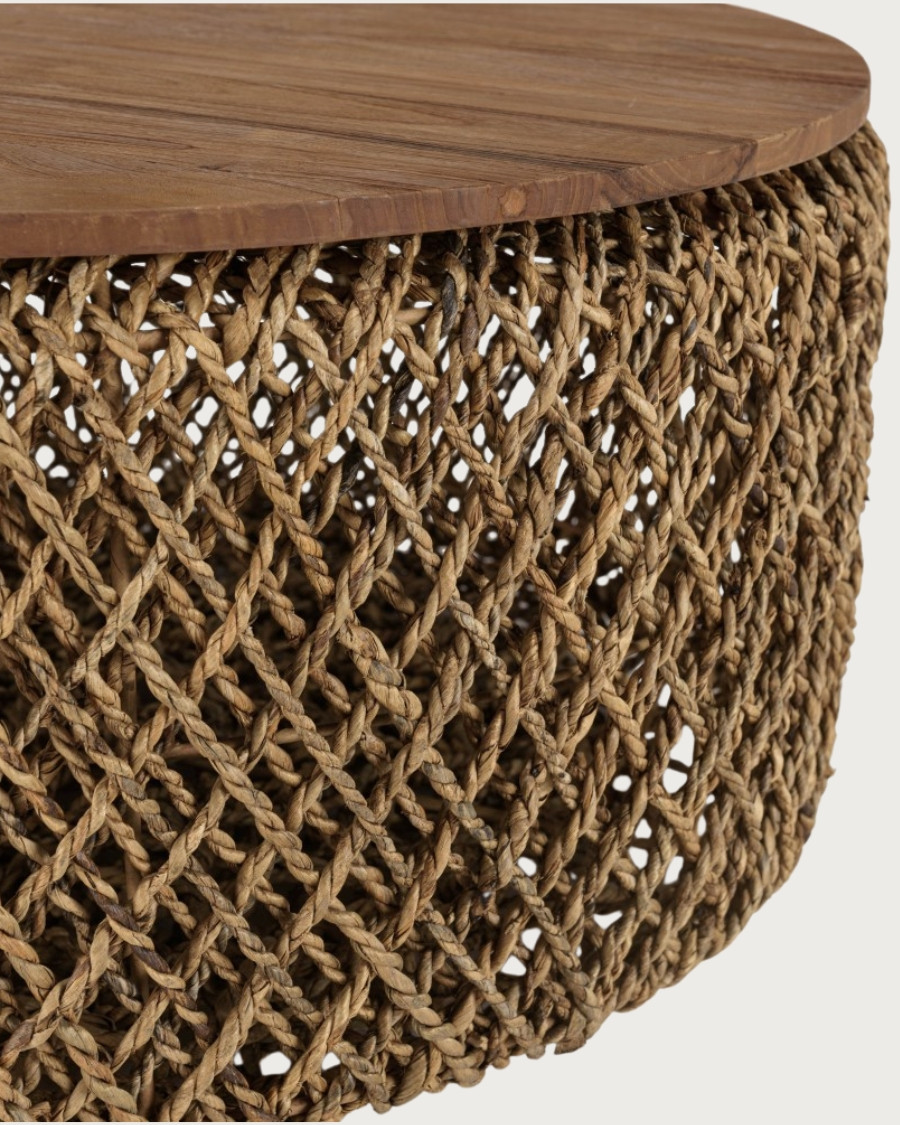 Yuda - Grand table basse en bois de teck massif et tissage banane avec rangement