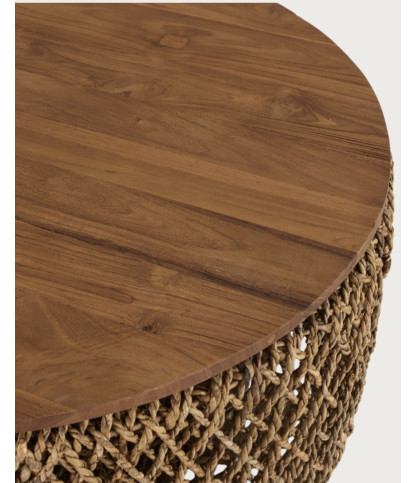 Yuda - Large coffee table in solid teak wood and banana weave with storage