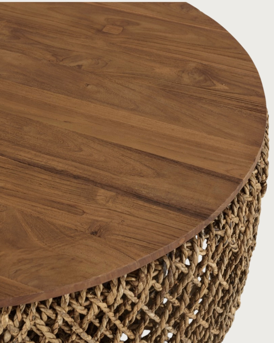 Yuda - Tavolino da caffè di grandi dimensioni in legno massello di teak e intreccio a banana con vano contenitore