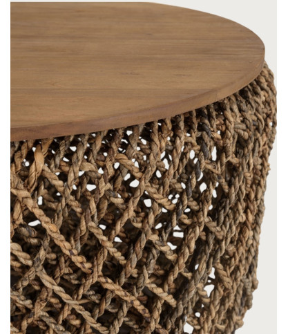 Yuda - Grand table basse en bois de teck massif et tissage banane avec rangement