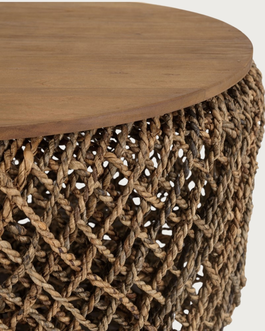 Yuda - Grand table basse en bois de teck massif et tissage banane avec rangement
