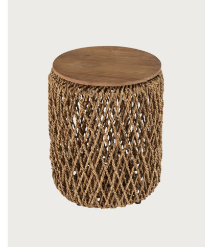 Yuda-Lot de deux tables en bois de teck massif et tissage banane avec rangements