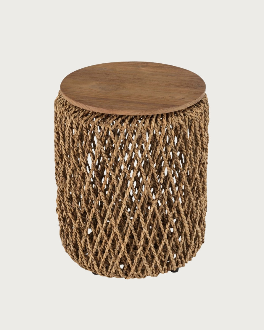 Yuda - Set di 2 tavolini da caffè in teak massello e fibra di banano intrecciata