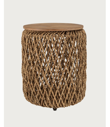 Yuda-Lot de deux tables en bois de teck massif et tissage banane avec rangements