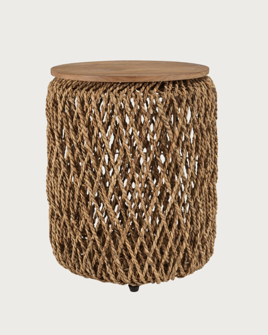 Yuda- Lot de 2 tables basses en teck massif et fibre de bananier tressée