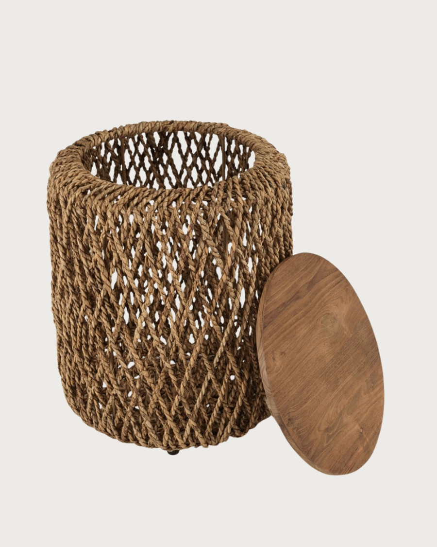 Yuda - Set di 2 tavolini da caffè in teak massello e fibra di banano intrecciata