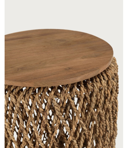 Yuda-Lot de deux tables en bois de teck massif et tissage banane avec rangements