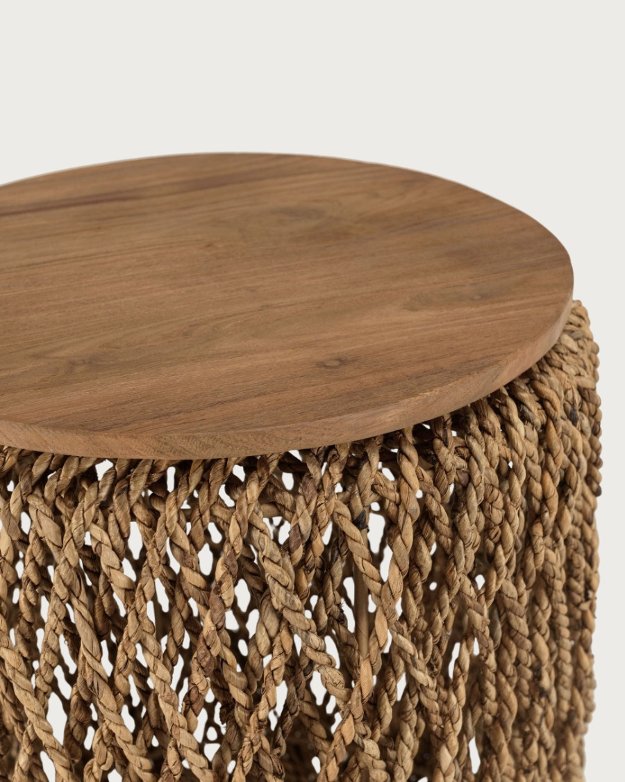 Yuda-Lot de deux tables en bois de teck massif et tissage banane avec rangements