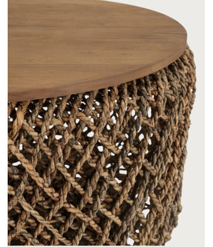 Yuda- Lot de 2 tables basses en teck massif et fibre de bananier tressée