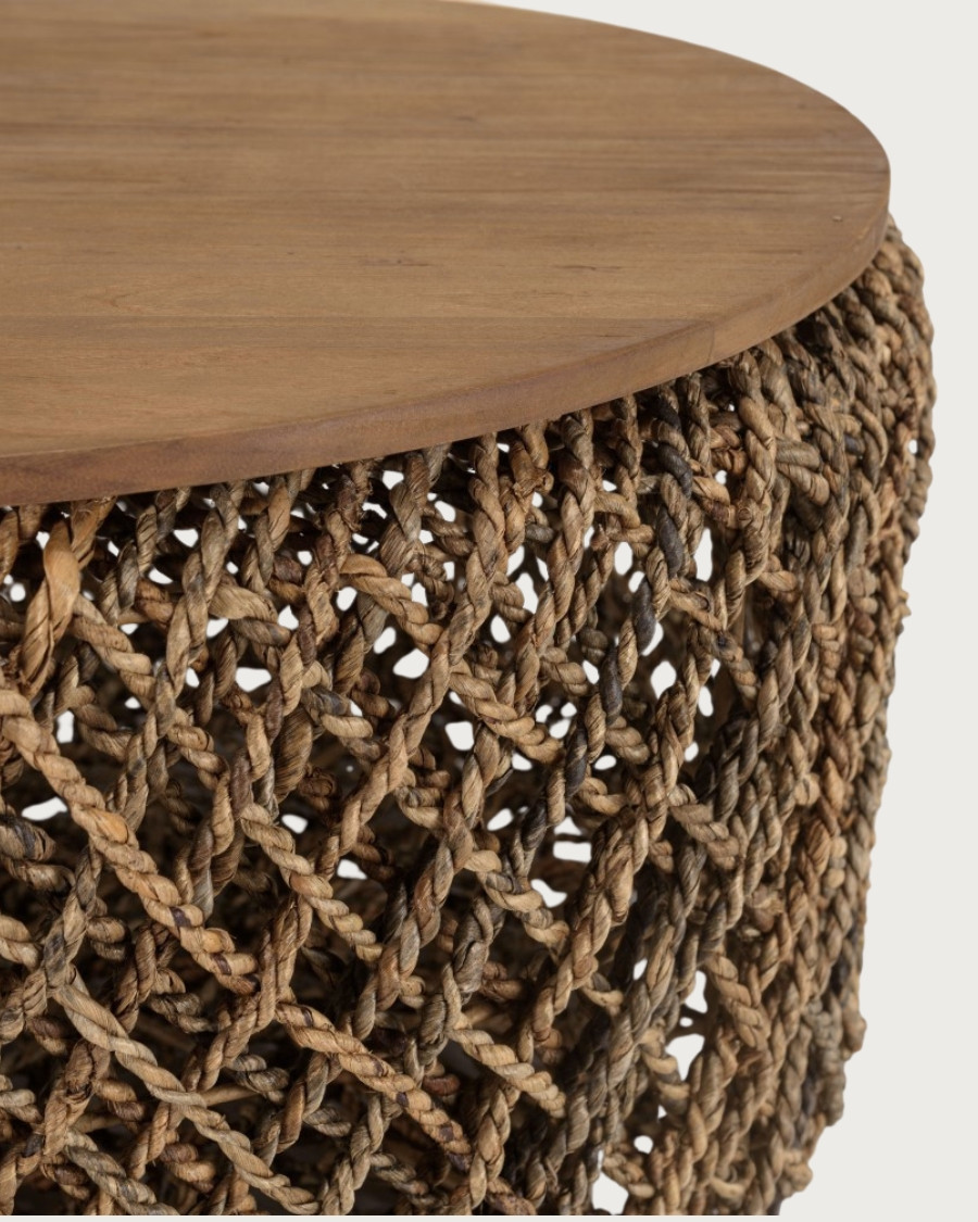 Yuda- Lot de 2 tables basses en teck massif et fibre de bananier tressée